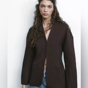 Zara dark brown collarless blazer